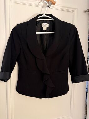 LOFT Black Ruffle-Front Cropped Blazer